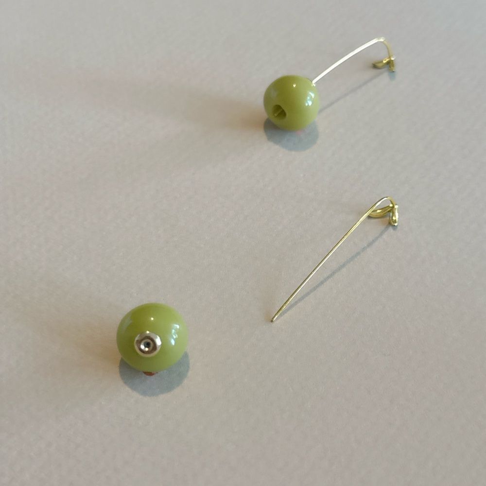 Olive Green Drop Earrings with Gold Accents S858 - Picture 6 of 6